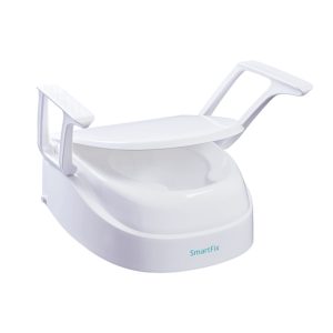 Réhausse WC SmartFix avec accoudoirs rabattables et couvercle ouvert